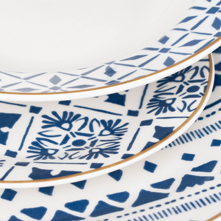 Vajilla de Porcelana con Vasos - 16 piezas - Tribal Blue