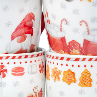 Tazas Navideñas de Porcelana 4 piezas - Gnomos