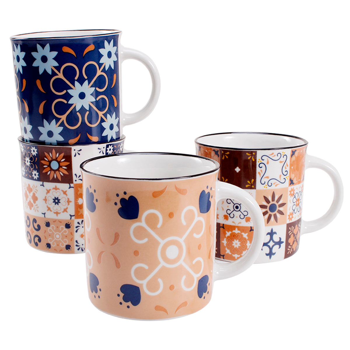 Ebros - Juego de 4 tazas de té de porcelana con diseño de flores botánicas  grandes y coloridas, con colador como teteras y tazas de té, para