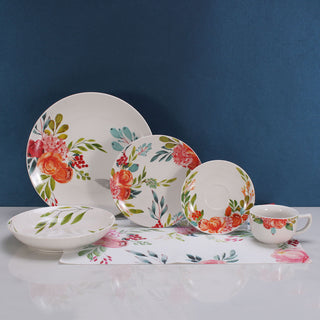 Vajilla de Porcelana con Mantel Individual para 4 Personas, 24 Piezas